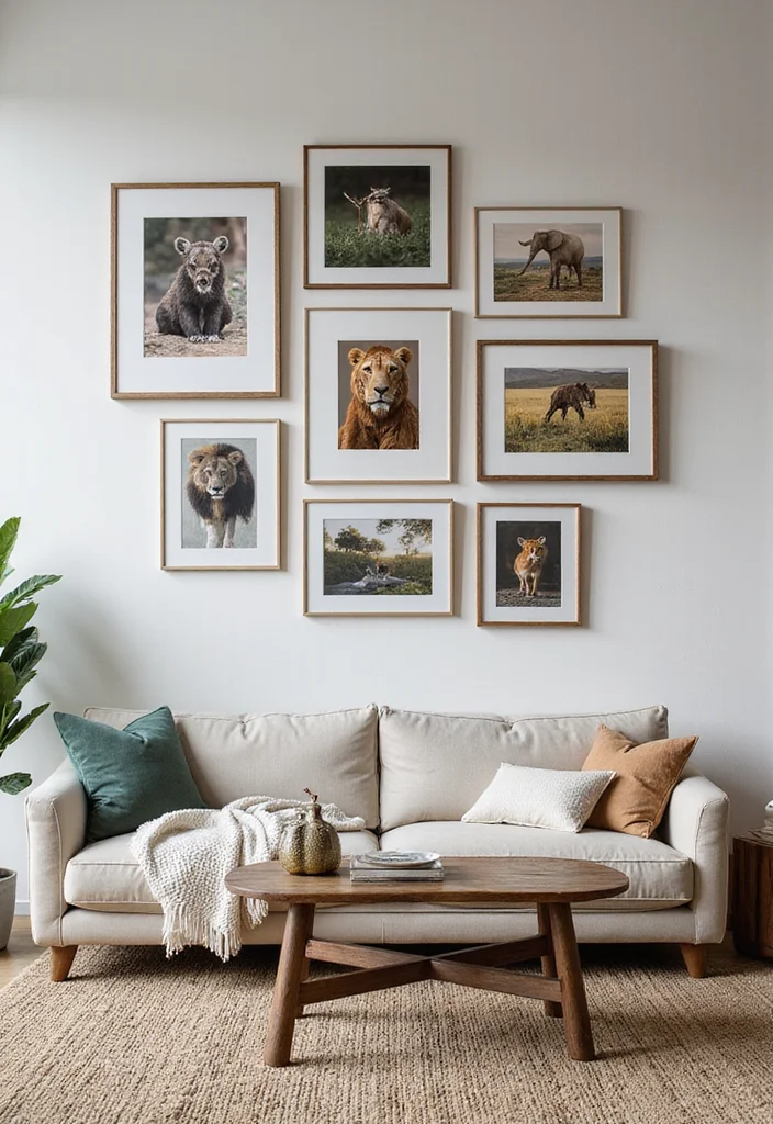 10 Animal Print Living Room Ideas for Bold Stylish Accents - 5. Gallery Wall with Animal Print Art