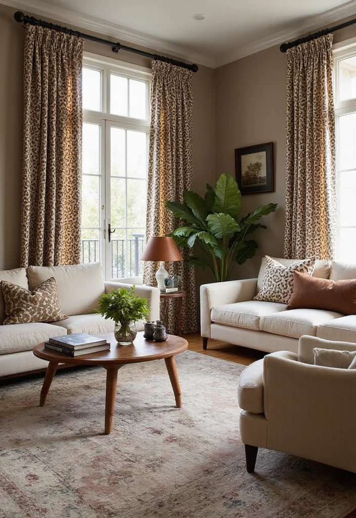 10 Animal Print Living Room Ideas for Bold Stylish Accents - 6. Animal Print Curtains