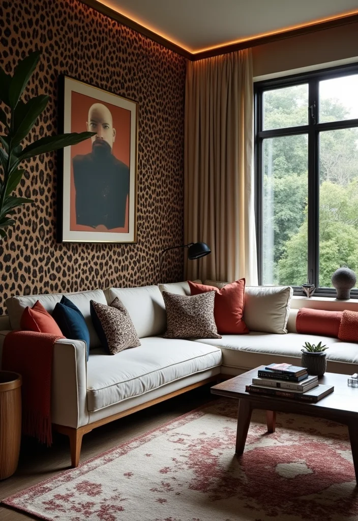 10 Animal Print Living Room Ideas for Bold Stylish Accents - 9. Animal Print Wall Treatments