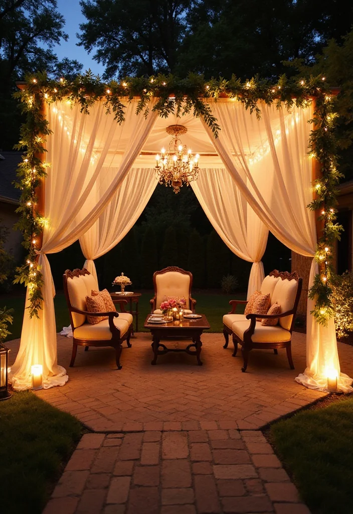 10 Backyard Stage Ideas for Fun Outdoor Events - 3. Elegant Canopy for Garden Parties