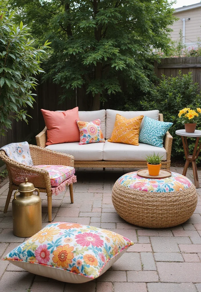 10 Backyard Stage Ideas for Fun Outdoor Events - 6. Chic Outdoor Lounge with Pillows