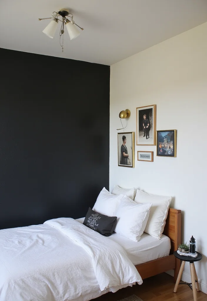 10 Black Wall Bedroom Ideas with Bold Modern Drama - 4. Bold Accent Wall