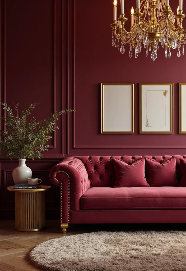 10 Burgundy Sofa Living Room Ideas for Rich Sophisticated Style - 1. Classic Elegance with Gold Accents