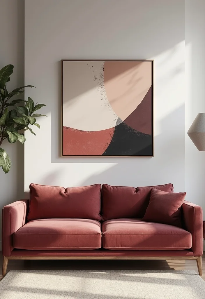 10 Burgundy Sofa Living Room Ideas for Rich Sophisticated Style - 3. Minimalist Modern Approach
