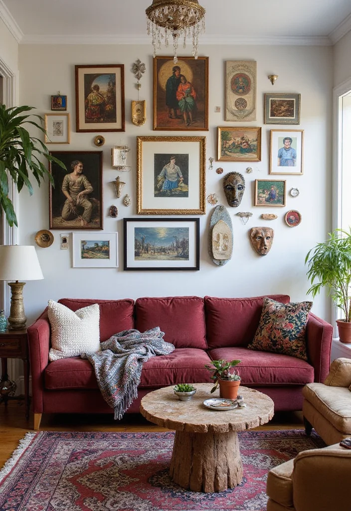 10 Burgundy Sofa Living Room Ideas for Rich Sophisticated Style - 6. Contemporary Boho Chic