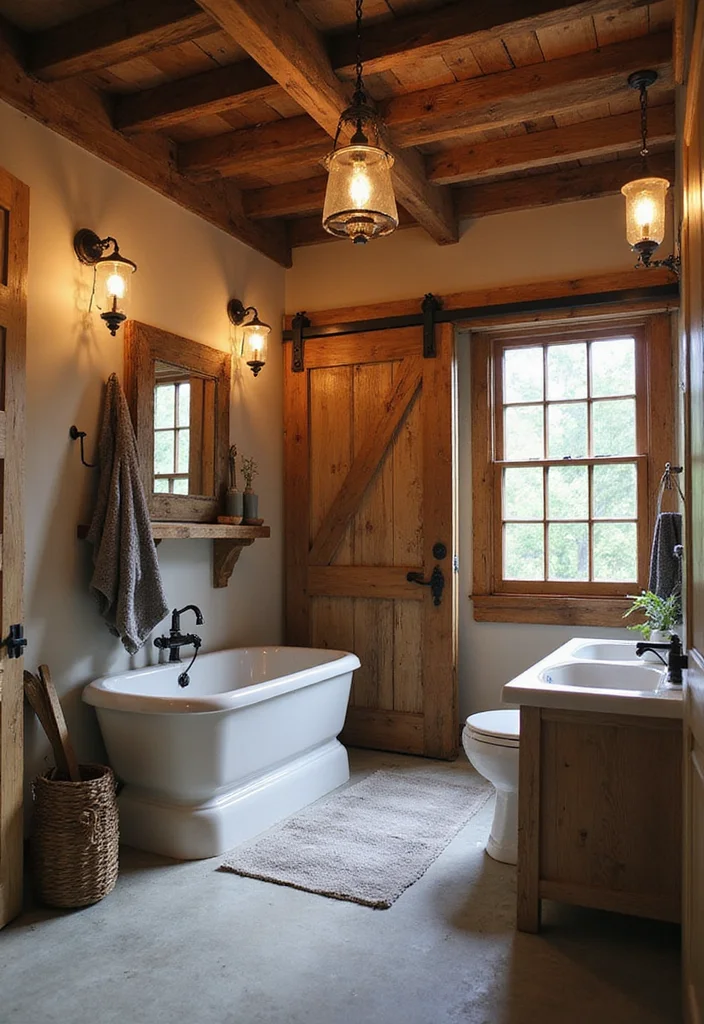 10 Garage Bathroom Ideas for Practical Extra Space - 2. Rustic Farmhouse Charm