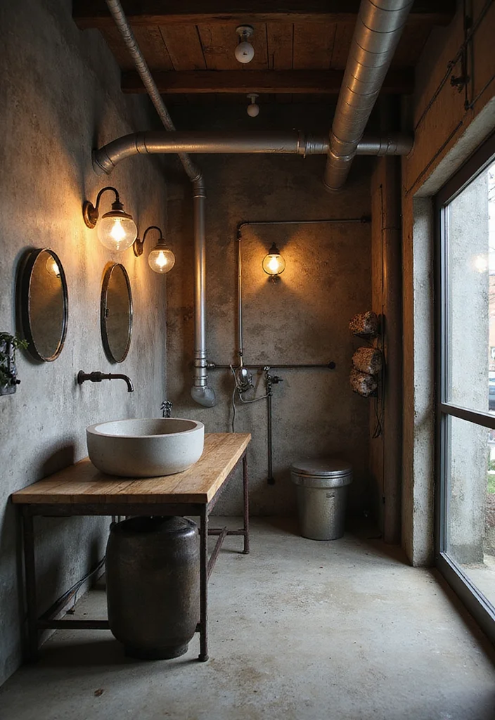 10 Garage Bathroom Ideas for Practical Extra Space - 3. Sleek Industrial Style