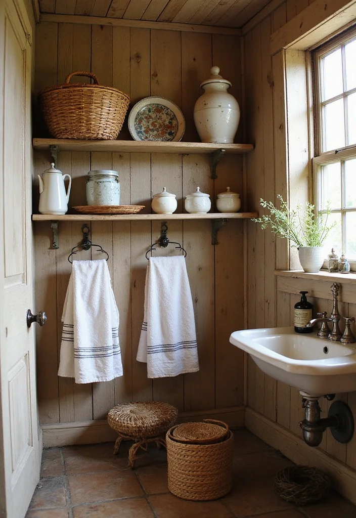 10 Outhouse Bathroom Ideas with Rustic Vintage Appeal - 3. Country Style Accessories