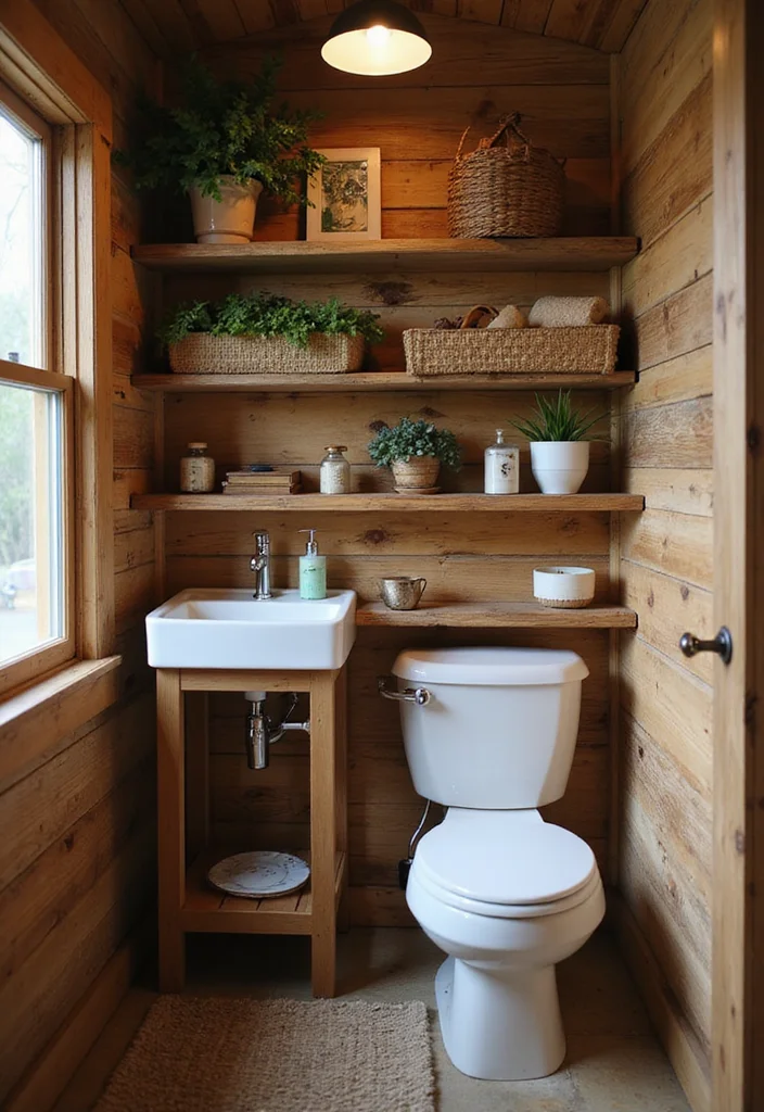 10 Outhouse Bathroom Ideas with Rustic Vintage Appeal - 4. Open Shelving
