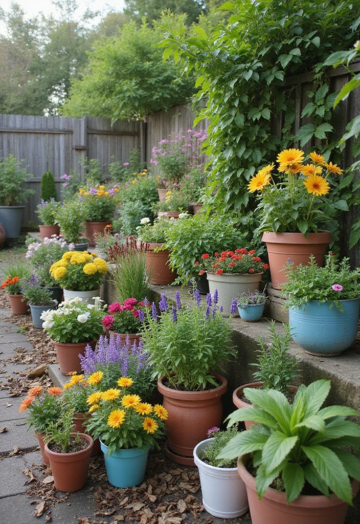 10 Row Home Backyard Ideas for Smart Compact Layouts - 9. Container Gardening: Beautifully Portable