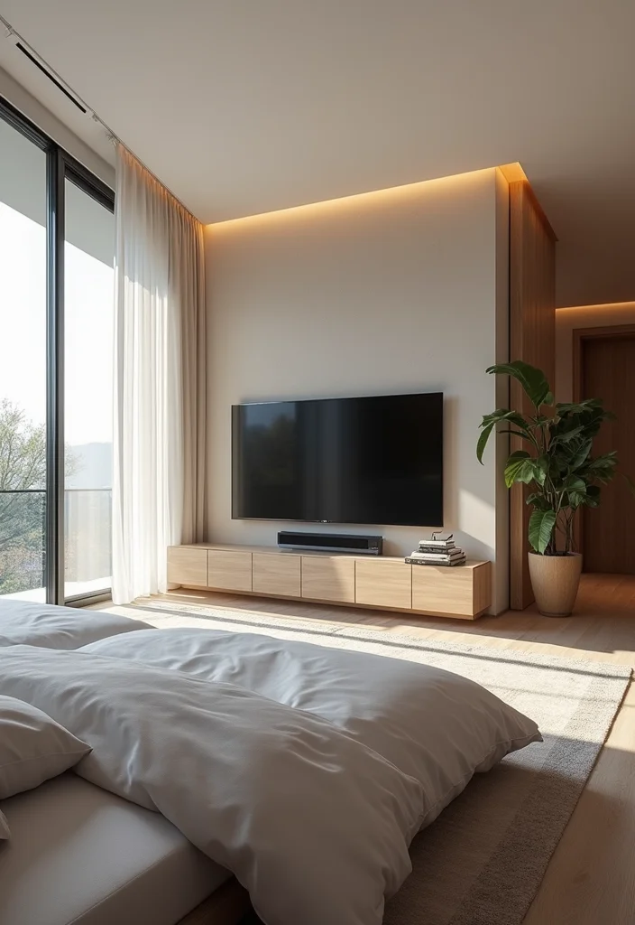 12 Bedroom TV Wall Ideas for Neat Integrated Design - 11. Natural Light Incorporation