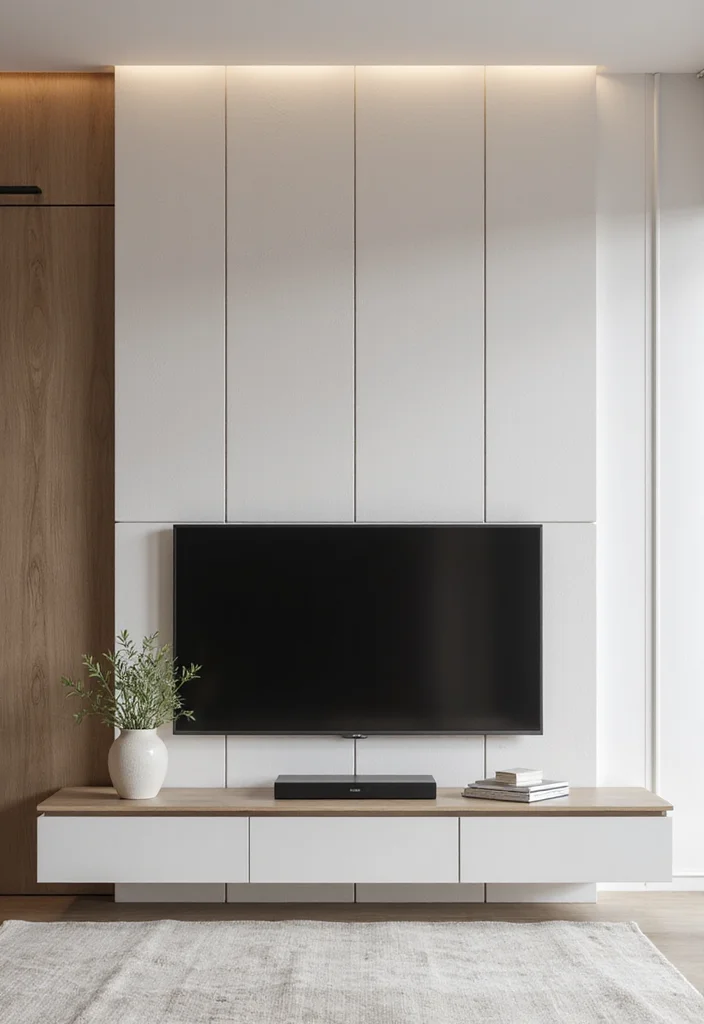 12 Bedroom TV Wall Ideas for Neat Integrated Design - 3. Minimalist Wall Paneling