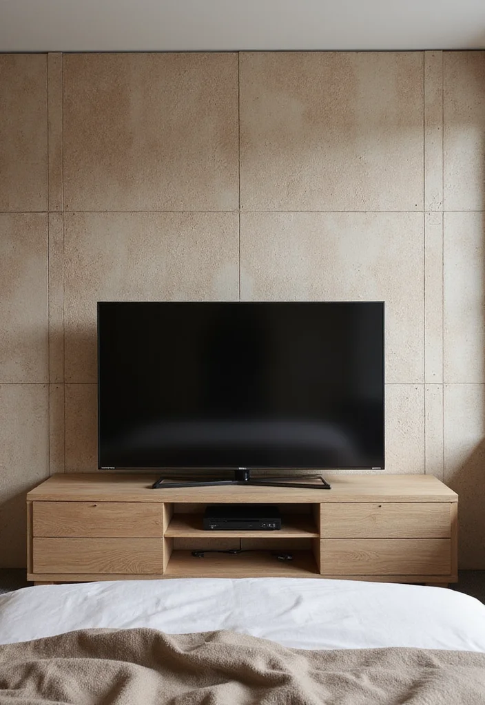 12 Bedroom TV Wall Ideas for Neat Integrated Design - 6. Textured Wall Treatments