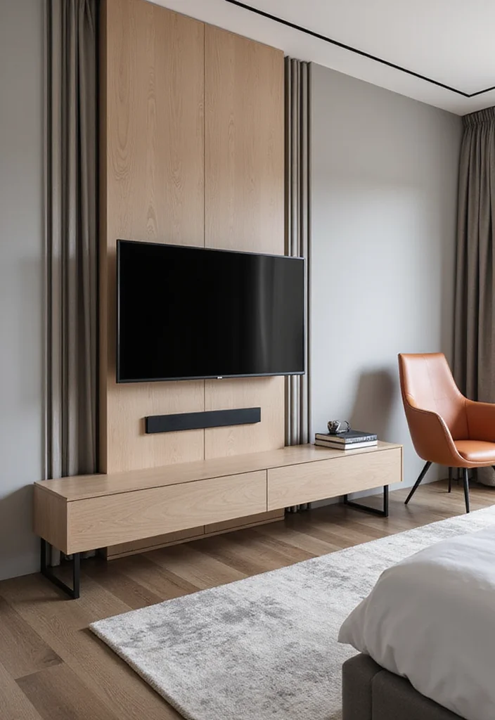 12 Bedroom TV Wall Ideas for Neat Integrated Design - 9. Vertical TV Mounting