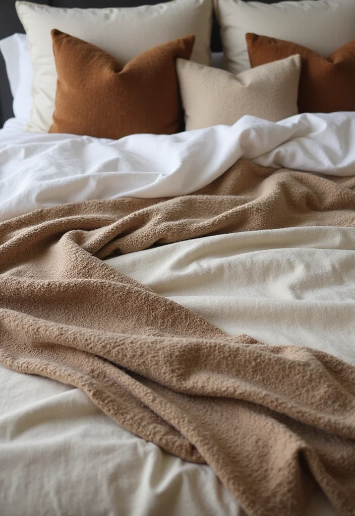 12 Beige and Brown Bedroom Ideas for Warm Earthy Style - 1. Earthy Textiles for Comfort