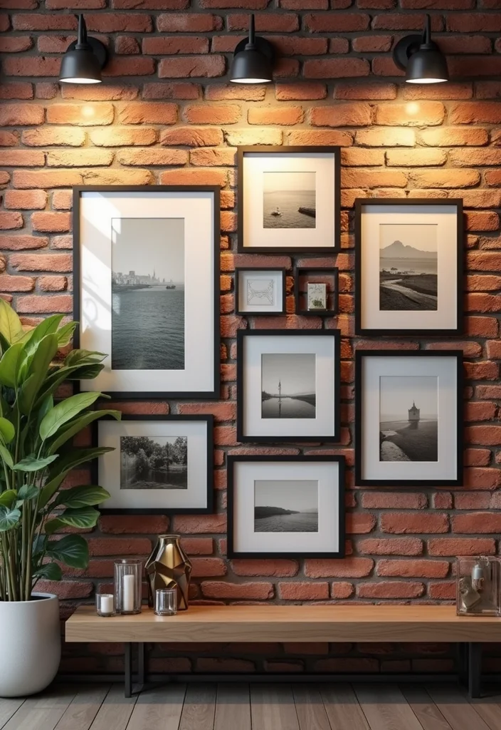 12 Brick Wall Living Room Ideas for Rustic Textured Character 23 12 Brick Wall Living Room Ideas for Rustic Textured Character - 3. Gallery Wall of Memories