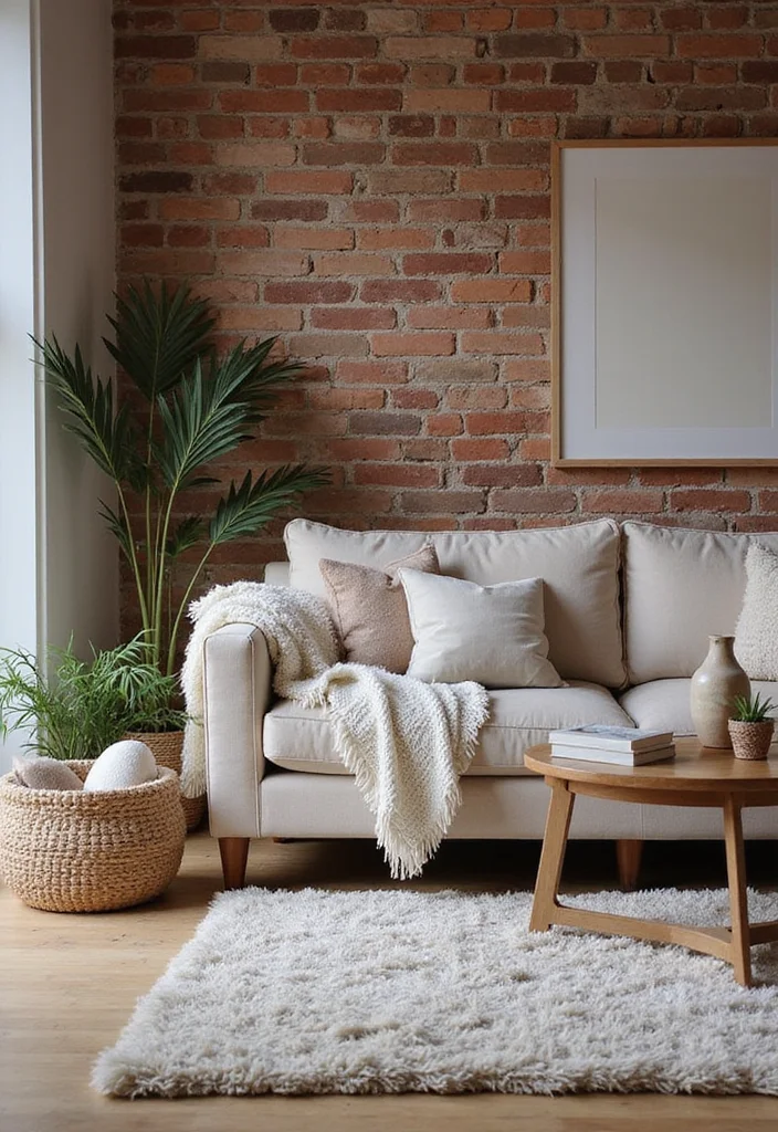 12 Brick Wall Living Room Ideas for Rustic Textured Character 89 12 Brick Wall Living Room Ideas for Rustic Textured Character - 9. Layered Textures