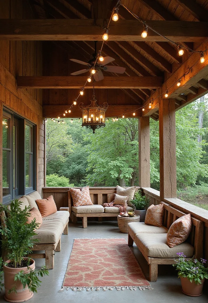 12 Covered Porch Ideas Backyard for Relaxed Outdoor Living - 1. Rustic Charm with Wooden Beams
