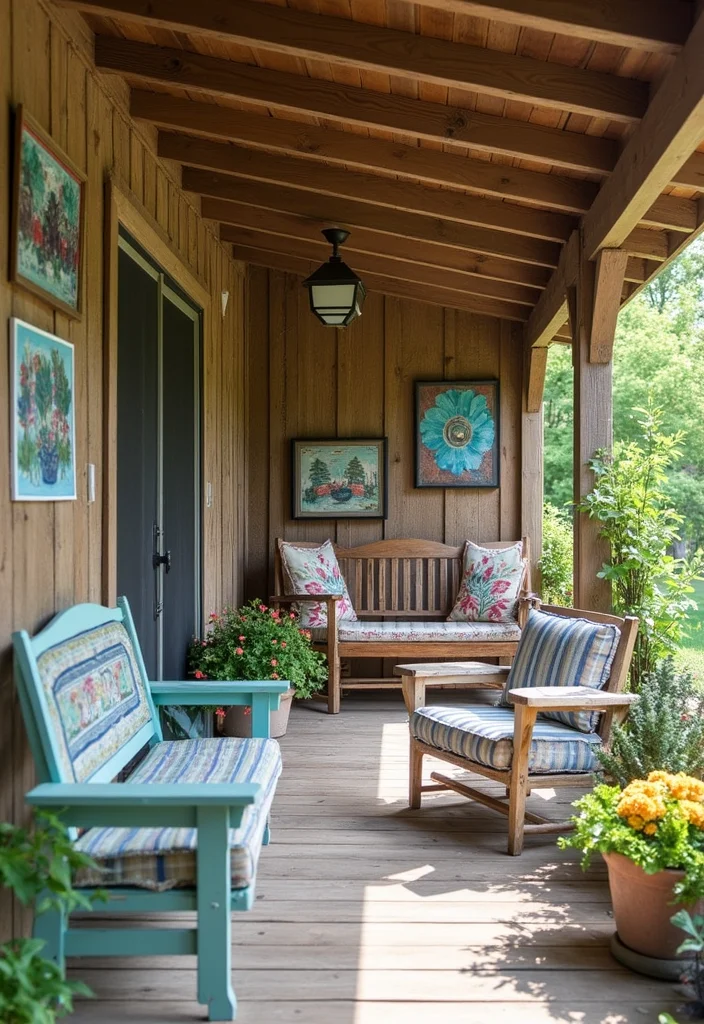 12 Covered Porch Ideas Backyard for Relaxed Outdoor Living - 11. Artistic Flair with DIY Projects