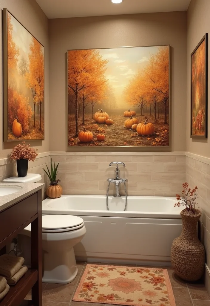 12 Fall Bathroom Decor Ideas for Cozy Seasonal Style - 11. Seasonal Artwork