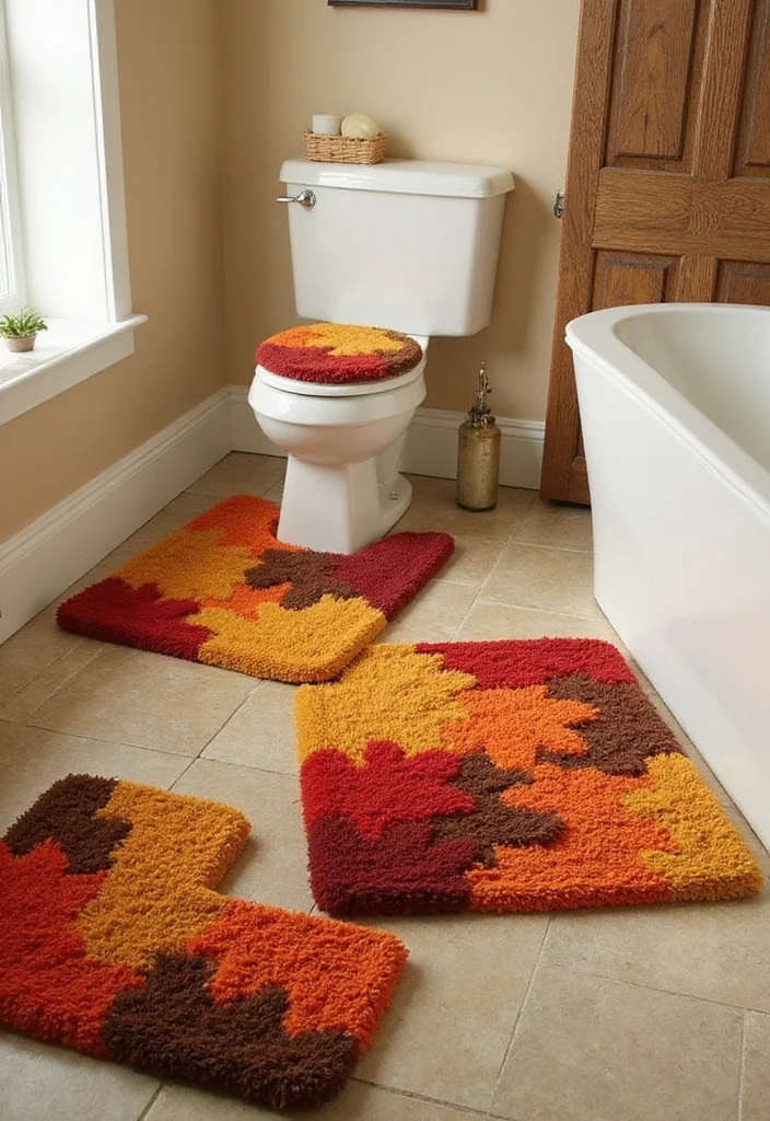12 Fall Bathroom Decor Ideas for Cozy Seasonal Style - 12. Fall-Inspired Bath Mats