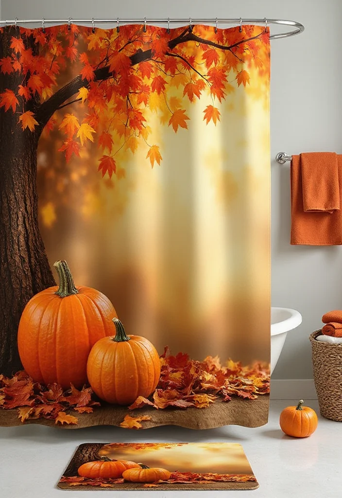 12 Fall Bathroom Decor Ideas for Cozy Seasonal Style - 2. Autumn-Themed Shower Curtain