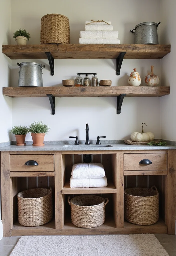 12 Fall Bathroom Decor Ideas for Cozy Seasonal Style - 3. Rustic Storage Solutions