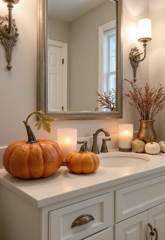 12 Fall Bathroom Decor Ideas for Cozy Seasonal Style - 6. Pumpkin Decor