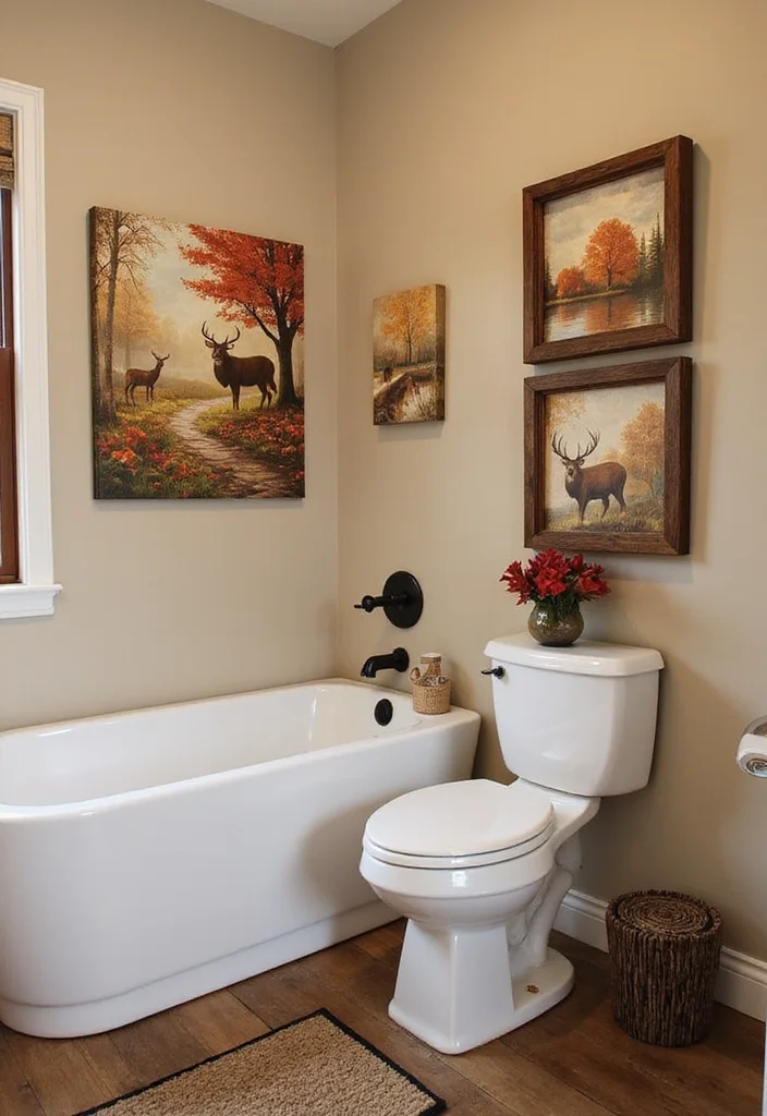 12 Fall Bathroom Decor Ideas for Cozy Seasonal Style - 8. Rustic Wall Art
