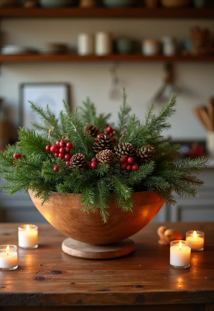 12 Kitchen Island Christmas Decor Ideas for Festive Charm - 1. Evergreen Elegance