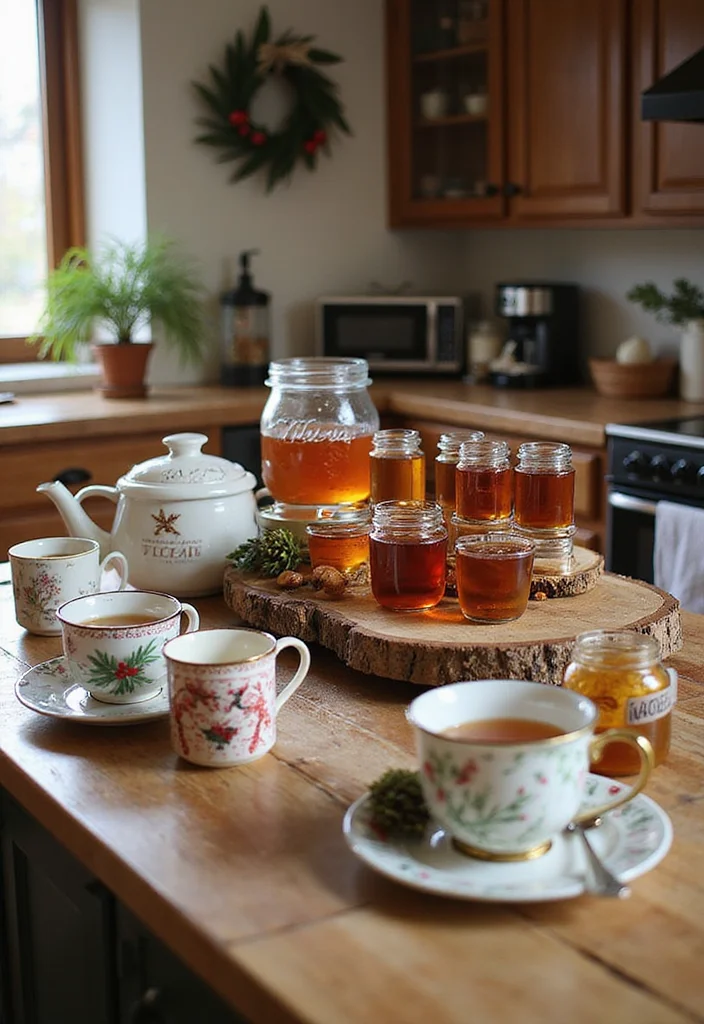12 Kitchen Island Christmas Decor Ideas for Festive Charm - 12. Holiday Tea Station