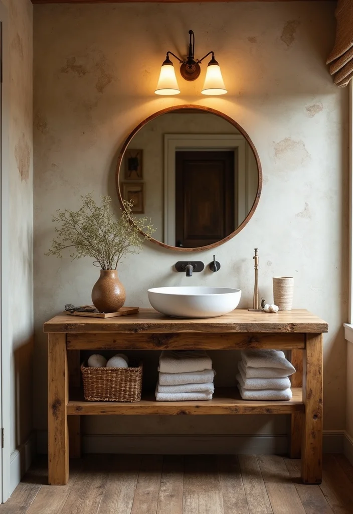 12 Log Cabin Bathroom Ideas for Warm Rustic Charm - 1. Reclaimed Wood Vanity