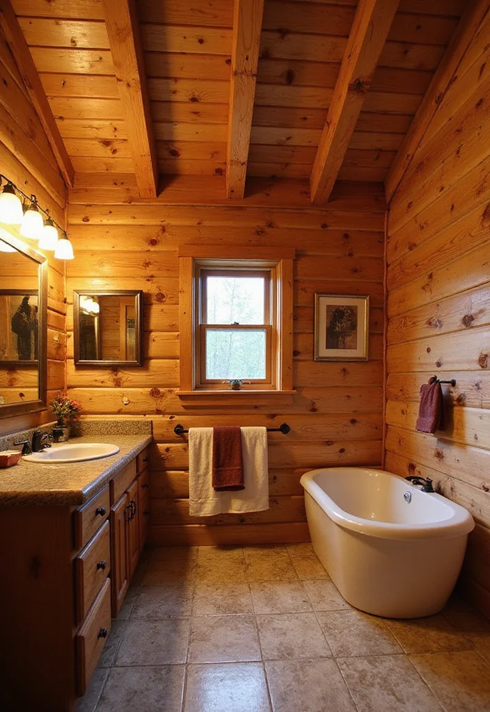 12 Log Cabin Bathroom Ideas for Warm Rustic Charm - 11. Wood Paneling and Beams