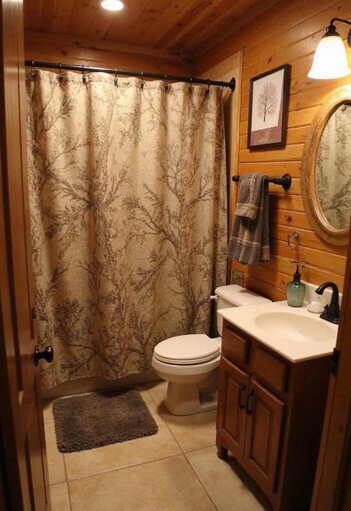 12 Log Cabin Bathroom Ideas for Warm Rustic Charm - 12. Rustic Shower Curtains