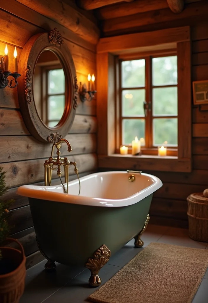 12 Log Cabin Bathroom Ideas for Warm Rustic Charm - 3. Vintage Bathtubs