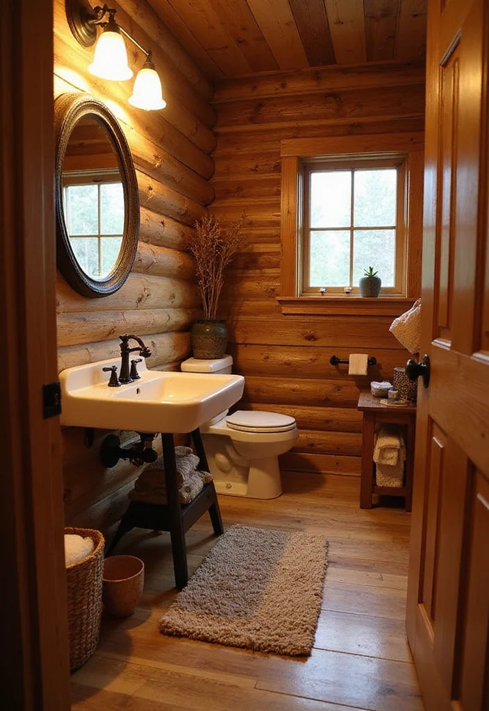 12 Log Cabin Bathroom Ideas for Warm Rustic Charm - 4. Natural Fiber Rugs