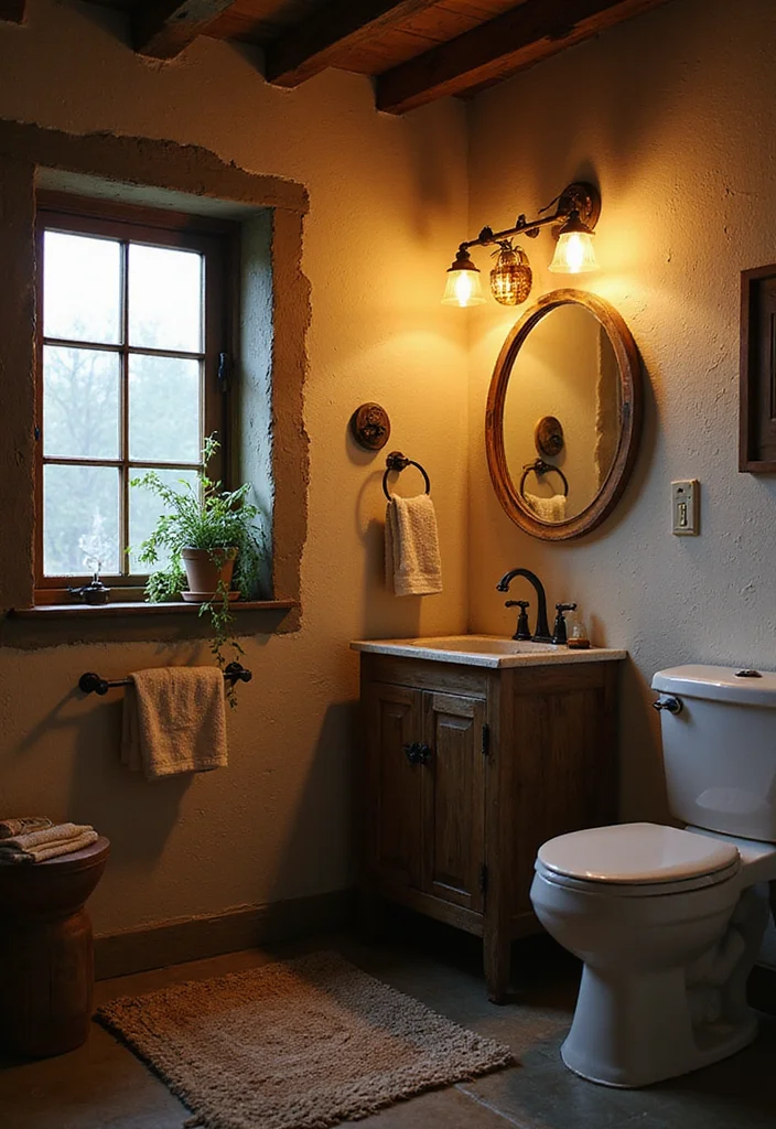12 Log Cabin Bathroom Ideas for Warm Rustic Charm - 7. Upcycled Lighting Fixtures