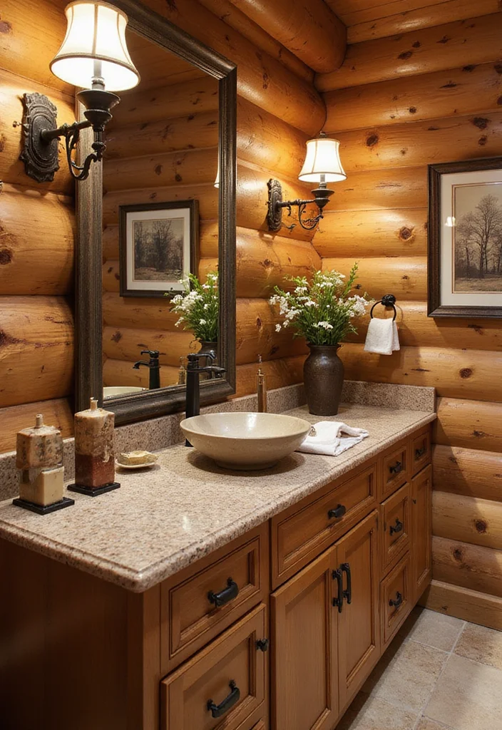 12 Log Cabin Bathroom Ideas for Warm Rustic Charm - 8. Natural Stone Countertops