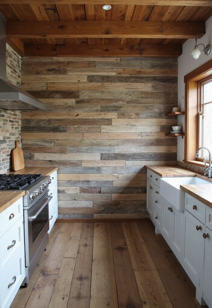 12 Rustic Kitchen Backsplash Ideas for Warm Textured Style - 1. Reclaimed Wood Planks