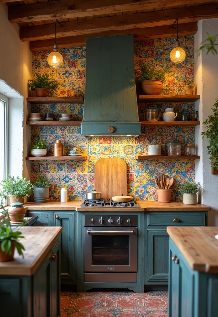 12 Rustic Kitchen Backsplash Ideas for Warm Textured Style - 5. Colorful Hand-Painted Tiles