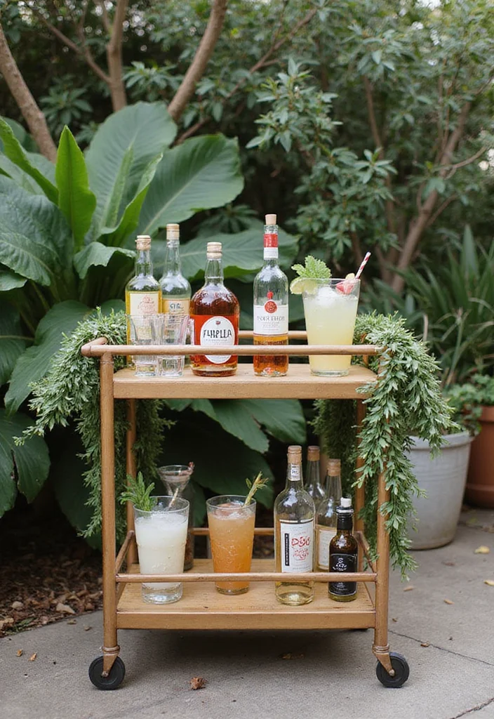 12 Small Backyard Bar Ideas for Casual Outdoor Entertaining 1 12 Small Backyard Bar Ideas for Casual Outdoor Entertaining - 1. The Rolling Bar Cart