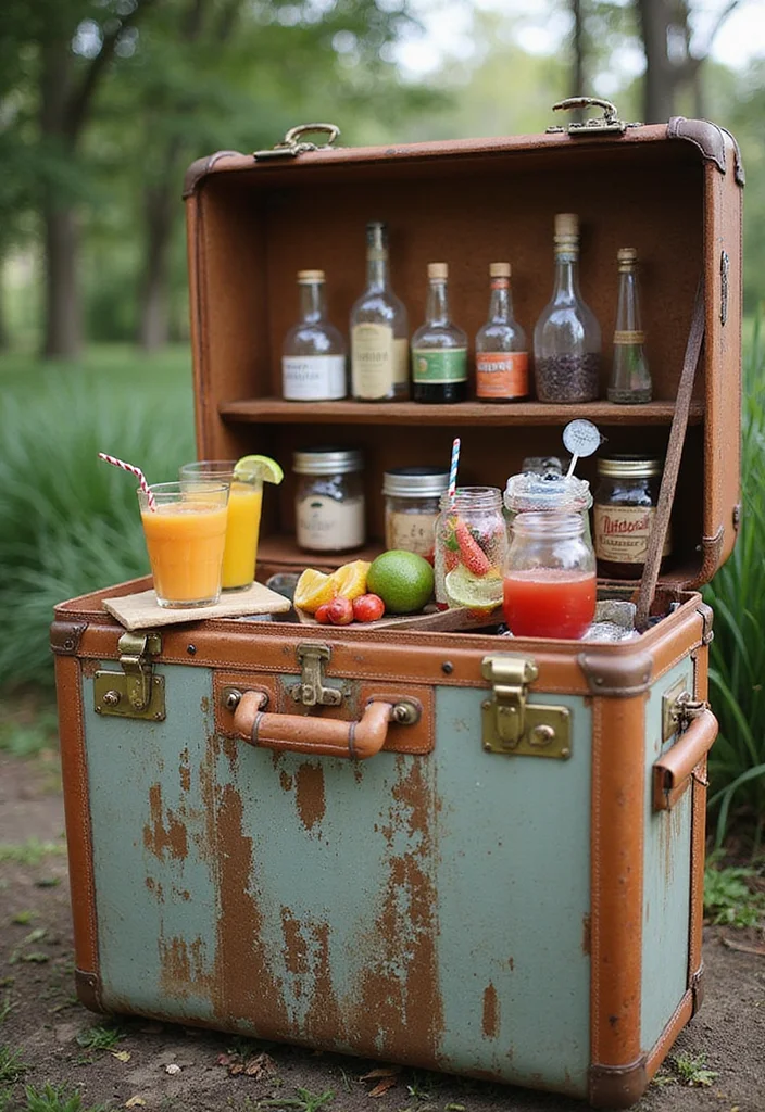 12 Small Backyard Bar Ideas for Casual Outdoor Entertaining 100 12 Small Backyard Bar Ideas for Casual Outdoor Entertaining - 10. The Vintage Suitcase Bar