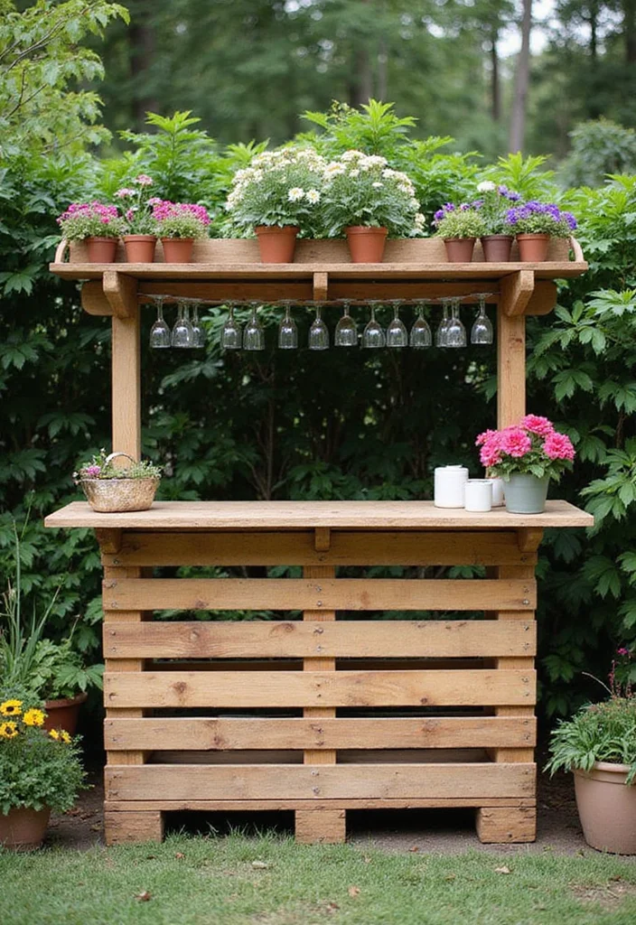 12 Small Backyard Bar Ideas for Casual Outdoor Entertaining 12 12 Small Backyard Bar Ideas for Casual Outdoor Entertaining - 2. Upcycled Pallet Bar