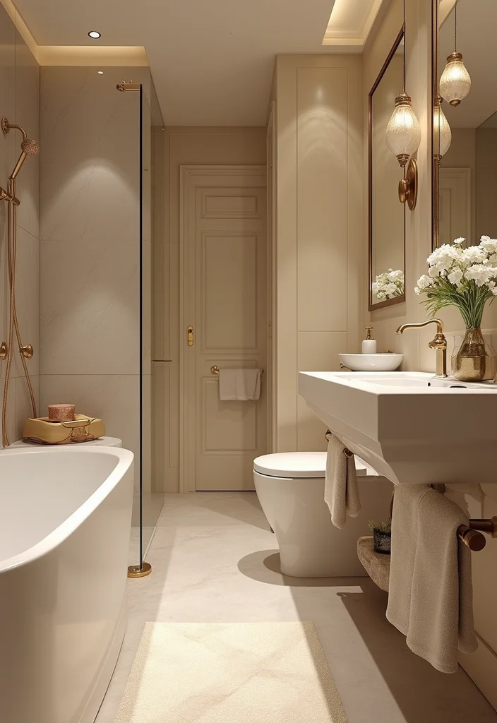 12 Small Beige Bathroom Ideas for Soft Neutral Spaces - 3. Luxurious Beige Accents