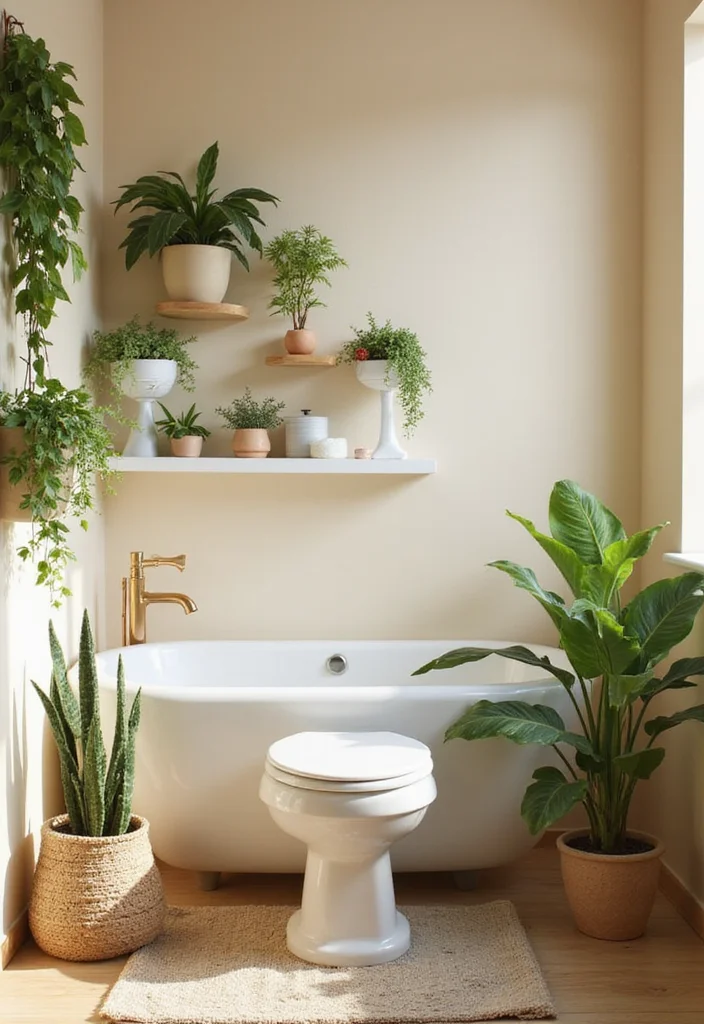 12 Small Beige Bathroom Ideas for Soft Neutral Spaces - 8. Greenery for Natural Vibes