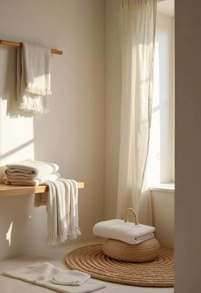 12 Small Beige Bathroom Ideas for Soft Neutral Spaces - 9. Textured Textiles