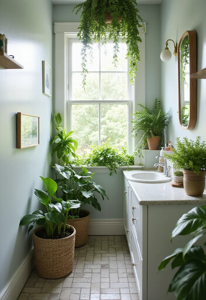 12 Small Coastal Bathroom Ideas with Breezy Light Style 67 12 Small Coastal Bathroom Ideas with Breezy Light Style - 7. Plants for Freshness