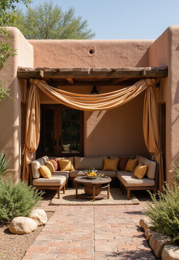 12 Southwest Backyard Ideas with Warm Desert Style 12 12 Southwest Backyard Ideas with Warm Desert Style - 2. Rustic Adobe-Inspired Patio
