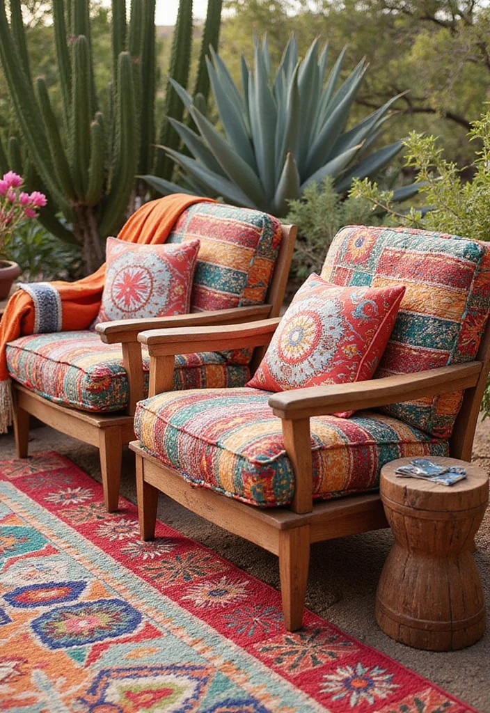 12 Southwest Backyard Ideas with Warm Desert Style 45 12 Southwest Backyard Ideas with Warm Desert Style - 5. Color-Popping Textile Accents