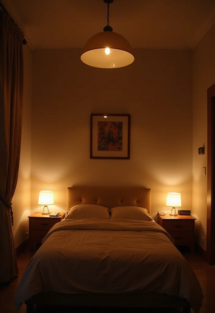 12 Tan Bedroom Ideas for Calm Neutral Comfort - 4. Soft Lighting Fixtures for Ambiance